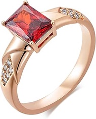 585 Rose Gold Plated Bohemian Square Red Solitaire Zircon Ring 4x8mm Four Prong White Zircon Accent 