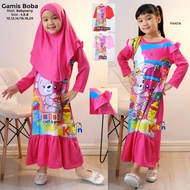 OP - GAMIS ANAK PRINTING SET HIJAB 3-11 TAHUN/ BAJU NGAJI ANAK PEREMPUAN MUSLIM MOTIF BOBA BUBBLE FR