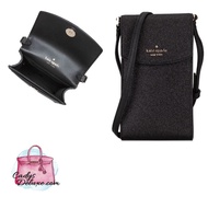 (STOCK CHECK REQUIRED)KATE SPADE K9393 TINSEL SHIMMY GLITTER NORTH SOUTH FLAP PHONE CROSSBODY BLACK