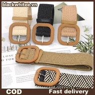 BWHTE Summer Women Elastic Woven Belt Square Bule Vintage Boho Straw Belt Dress Belt .