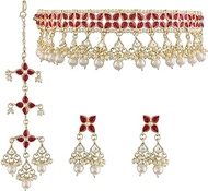 18K Gold Plated Indian Wedding Bollywood Kundan &amp; Pearl Studded Choker Necklace Jewellery Set For Women/Girls (K7211)