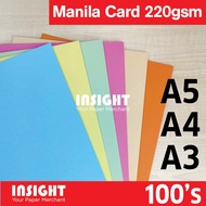 Kad Manila 220gsm 100's piece A5 A4 A3 Pink Blue Orange Green Buff Colour DIY handcraft Colour card