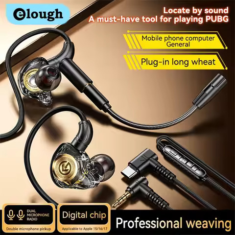 Elough GM5 Dual Mic Gaming Wired Earphones High Sensitivity Mic Phone Computer Universal Esports Ear