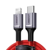UGREEN 綠聯 MFi蘋果官方認證USB Type-C to Lightning 3A快充傳輸線 收納皮帶RED BRAID版