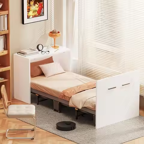 Narrow Twin Murphy Bed with MattrIncluded, Hideaway Cabinet Bed with Tri-old Mattr, Pull Out Wooden 