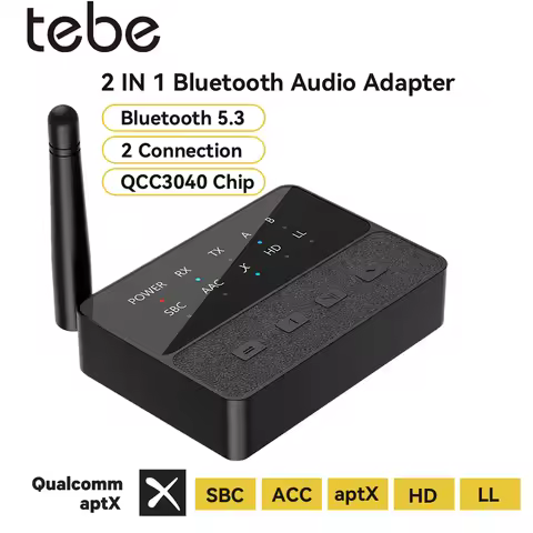 Tebe Bluetooth 5.3 aptX/HD/LL Audio Adapter 3.5mm Aux R/L Wireless Stereo Receiver Transmitter Conne