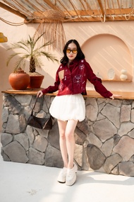 พร้อมส่ง ครอปแขนยาวปักหน้าผู้หญิง งานป้ายvshopbrand