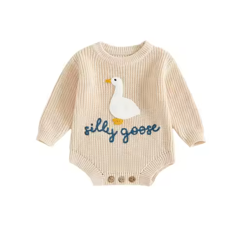 Newborn Baby Boy Girl Sweater Romper Silly Goose Embroidery Knit Knitted Bodysuit Warm Fall Winter C