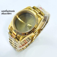 เคสนาฬิกาแบบกระจกเซรามิกสีทองพร้อมสายรัด President NH36ETA2824PT5000 พร้อมชิ้นส่วนอื่นๆ อีกหลายตัว