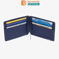 Ví kẹp tiền da bò nappa V109 cao cấp bóp nam mini nhỏ gọn da bò thật màu xanh navy nhiều ngăn chứa t