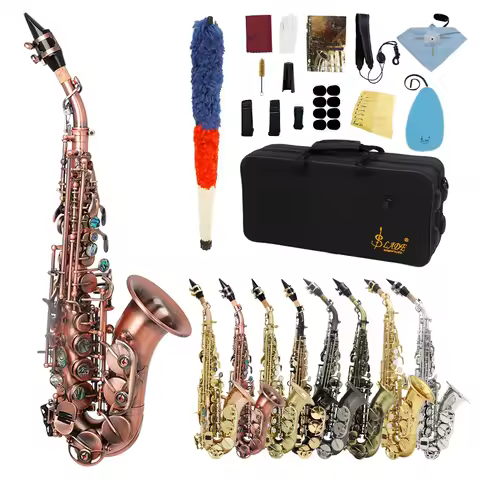 SLADE Soprano Saxophone Bb Flat Sax Brass Body Professional Woodwind Instrument with Case Reed Neck 