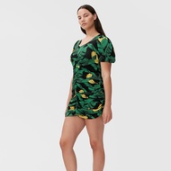 Ganni 綠葉印花Banana皺摺洋裝