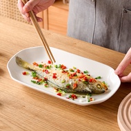 洁雅杰鱼盘大号中式12英寸白瓷陶瓷蒸鱼盘子家用菜盘饺子盘微波炉可用