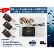 Auto gate Door Wireless Remote Control Set (433Mhz) with 3 Transmitters + 1 Receiver