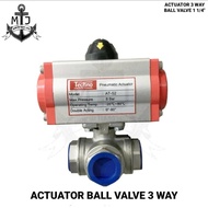 Actuator Ball Valve 3 Way Type L Port Single Acting Size 1 1/4 Inch