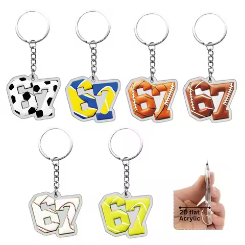 Creative 67 Number Keychain Available in Multiple Colors, Fun 2D Ball games Keychain Suitable for Da