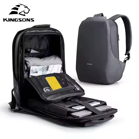 Kingsons Anti-theft Backpack For Men 15.6 inch Laptop W/ USB Charging Waterproof School Bag for Coll