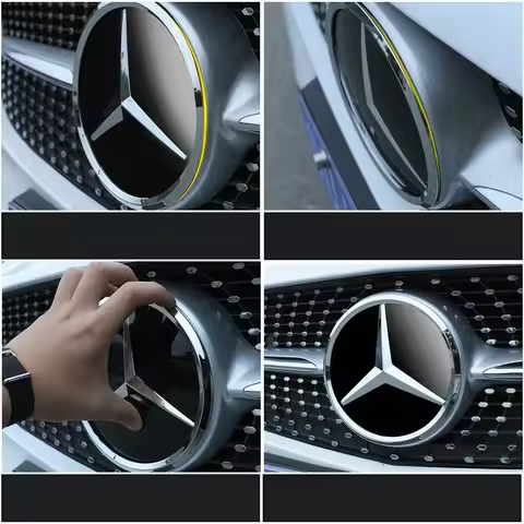 QQQ 3d Chrome Black Star Logo Car Front Grille Emblem Mercedes Benz W205 W212 W207 A B C E SLK GLK C