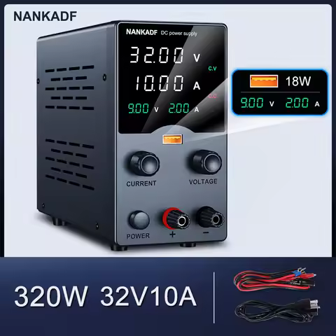 NANKADF DC Power Supply, 0-30V 0-5A 0-10A with High Accuracy 4-Digit LED Display, 5V/2A USB Port, En