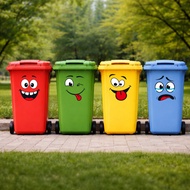 Funny Trash Can Face Sticker Garbage Bin Cartoon Decal Dustbin Emoji Sticker Kitchen Office Recyclin