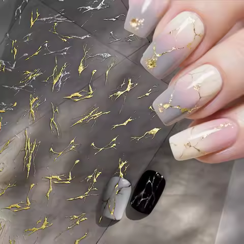 5D Gold Marble Texture Bronzing Nail Art Sticker 5 Colors Irregular Marble Pattern Nail Decals Simpl