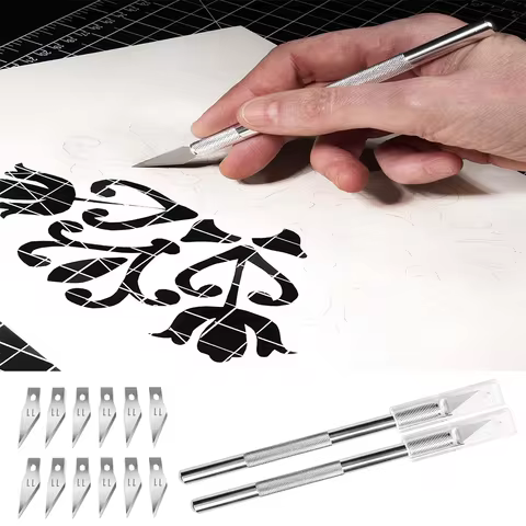 Hobby Knife Set #11 Steel Exacto Knife Blade– Art Sticker Cutter for Paper, Vinyl, Leather, Wood – P
