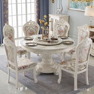 superior productsEuropean-Style Dining Tables and Chairs Combination French Solid Wood round Table Marble round Table Sm