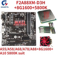 Used A55M A58M A68HM A75M A88XM Gigabyte Socket FM2 Motherboard + 8G DDR3 1600 RAM+AMD FM2 A10 A8 A6