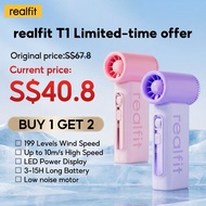 Realfit T1 High Speed ​​Fan, 199 Levels of Maximum Wind Speed ​​for Rapid Cooling, 3500mAH for Up to