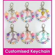 Mermaid Tail / Customised Cartoon Ring Name Keychain / Bag Tag / Christmas Gift Ideas / Present / Birthday Goodie
