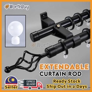 [FULL SET | EXTENDABLE DOUBLE ROD] Adjustable Curtain Rod Set For Hook/Eyelet Curtain Batang Kayu Besi Langsir