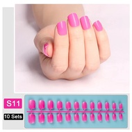 【Daily Deals】 10 Sets/pack Mixed Solid Colors Coffin Square Almond Shape False Nails Full Cover Nail