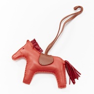 HERMES Milo Rodeo MM red leather brown trim fringed tail horse charm