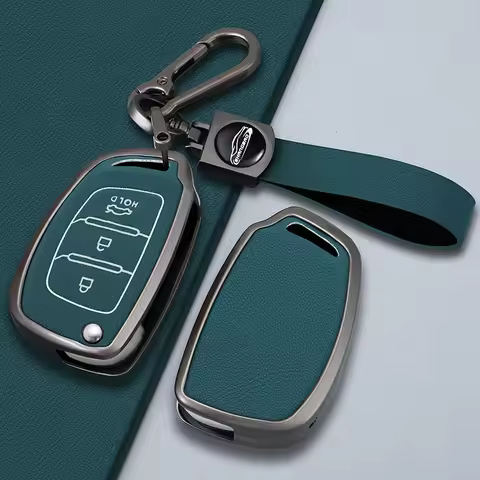 3/4 Button Car Leather Key Case Alloy Protective Case Cover for Hyundai Tucson Sonata Ix35 Ix25 I20 