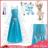 Disney Frozen Elsa Baby Dress For Kids Girl Mesh Sequined Snow Queen Princess Dresses with Cloak Wig Crown Nail Stickers Accessories Kid Clothes