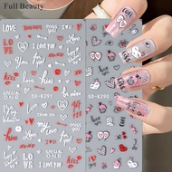 Valentine's Day Nail Art Decals 5D Embossed Pink Love Letter Balloon Creative Adhesive Nail Stickers