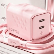 Codeway Palette C-Type 50W Super Fast Charger + C to C Fast Charging Cable Mellow Pink