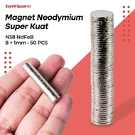 Taffware Super Strong Neodymium Magnet N38 NdFeB 8x1mm 50 PCS