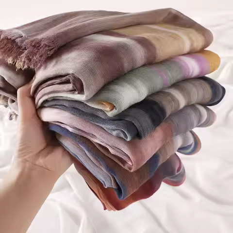 Muslim Tie-Dye Hijab Premium Headscarf Soft Breathable Hijab Women Gradient Cotton Viscose Modal Hij