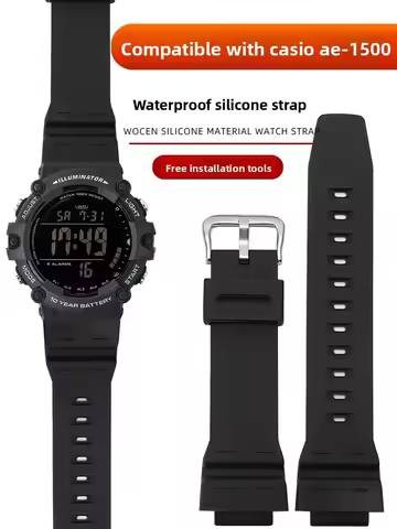 Suitable for Casio AE-1500/WS-1400/DW-291/W-737 Waterproof Silicone Watch Strap Accessories 18mm