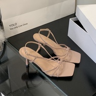 Open-toed stiletto sandals womens outer wear 2025 summer gold square head high heels 7CM