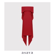[asava ss25] Nellie Off-shoulder Dress เดรสผู้หญิง เปิดไหล่ แต่งดีเทลเคปด้านหลัง ผ่าหลัง ซิปและตะขอห