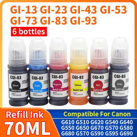 6PCS GI-13 GI-83 Refill Dye Ink compatible for Canon PIXMA G610 G510 G620 G540 G640 G550 G650 G670 G