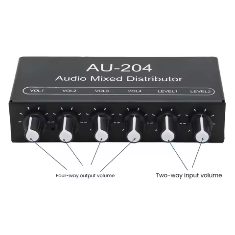 Portable 2 in 4 Out Stereo Sound Signal Mixer 3.5mm Interface DC 5-15V Headphone Amplifier Mixer Sig