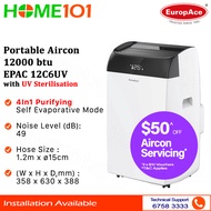 (PRE-ORDER) EuropAce Portable Aircon 12000 btu EPAC 12C6UV | EPAC-12C6UV | EPAC12C6UV