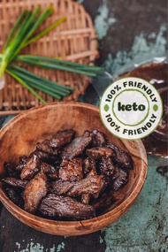 KETO 100% เนื้อเค็มแดดเดียว โคขุนโพนยางคำ สูตรคีโต by ห้องเครื่อง ขนาด 400 กรัม ร้านดังจากไอจี