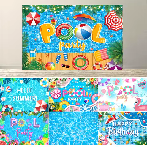 Summer Beach Party Decorations, Hawaiian Pool Flamingo Lifebuoy Party Banner Backdrop for Summer Poo