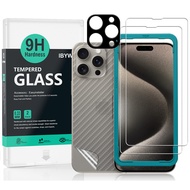 IBYWIND Tempered Glass Screen Protector For iPhone 15 Pro 5G(2Pcs),1 Camera Lens Protector,1 Backing Carbon Fiber Film,Easy Install