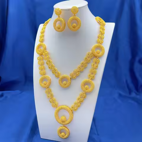 ANIID Dubai 24K Gold Color Jewelry Sets Wedding African Necklace Earrings For Women Nigerian Indian 