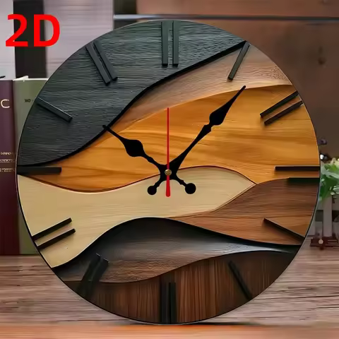 2D flat(Not 3D)Nordic Style Fiberboard Round Silent Hanging Wall Clock,Suitable For Living Room,Offi